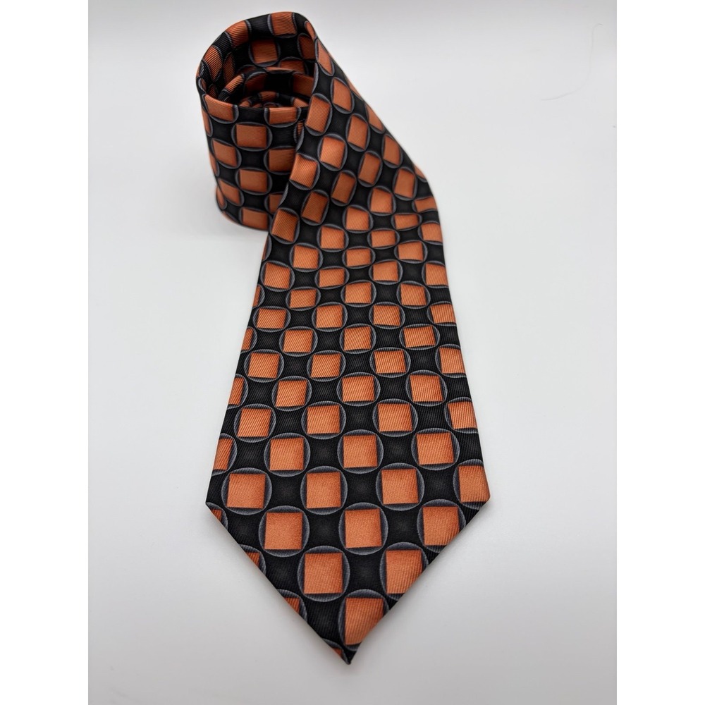 J.Z. Richards for Nordstrom, Orange/Black Textured Square Geometric Pattern Silk